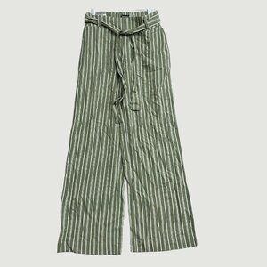 NEW Soundstyle Striped Women's S Green Linen Blend Wide-Leg Pants